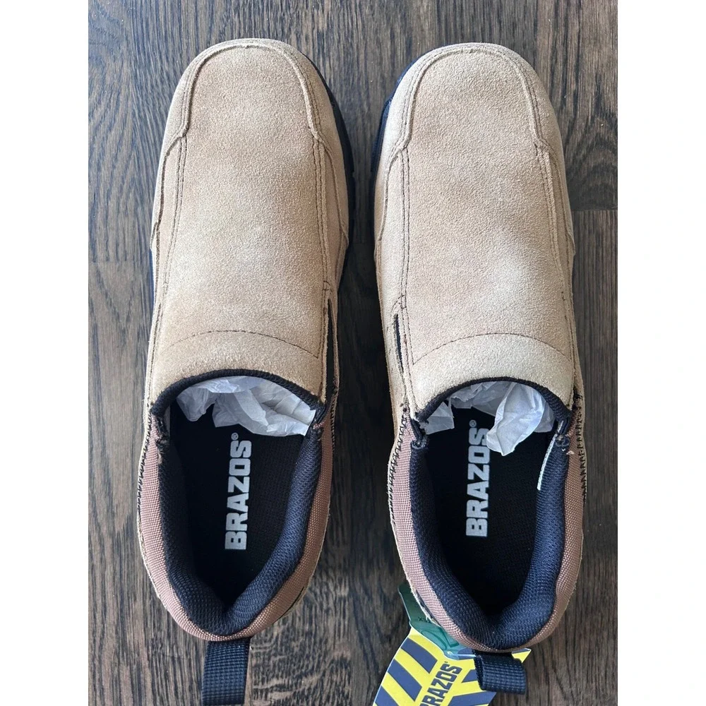 Brazos Summit ST Mens Steel Toe Slip On Work Shoes Tan Suede Size 7.5 170843